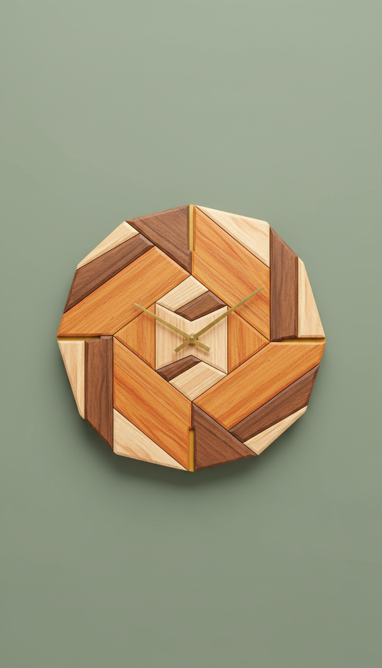 Geometric Timber Statement Wall Clock