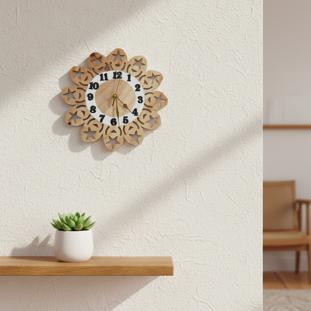 Star wall clock natural timber – lifestyle