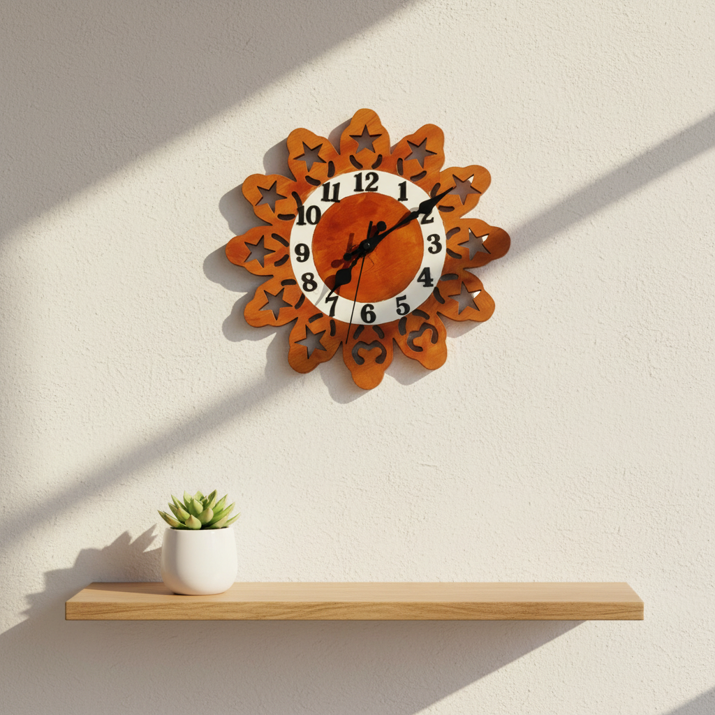 Star wall clock maple stain – lifestyle