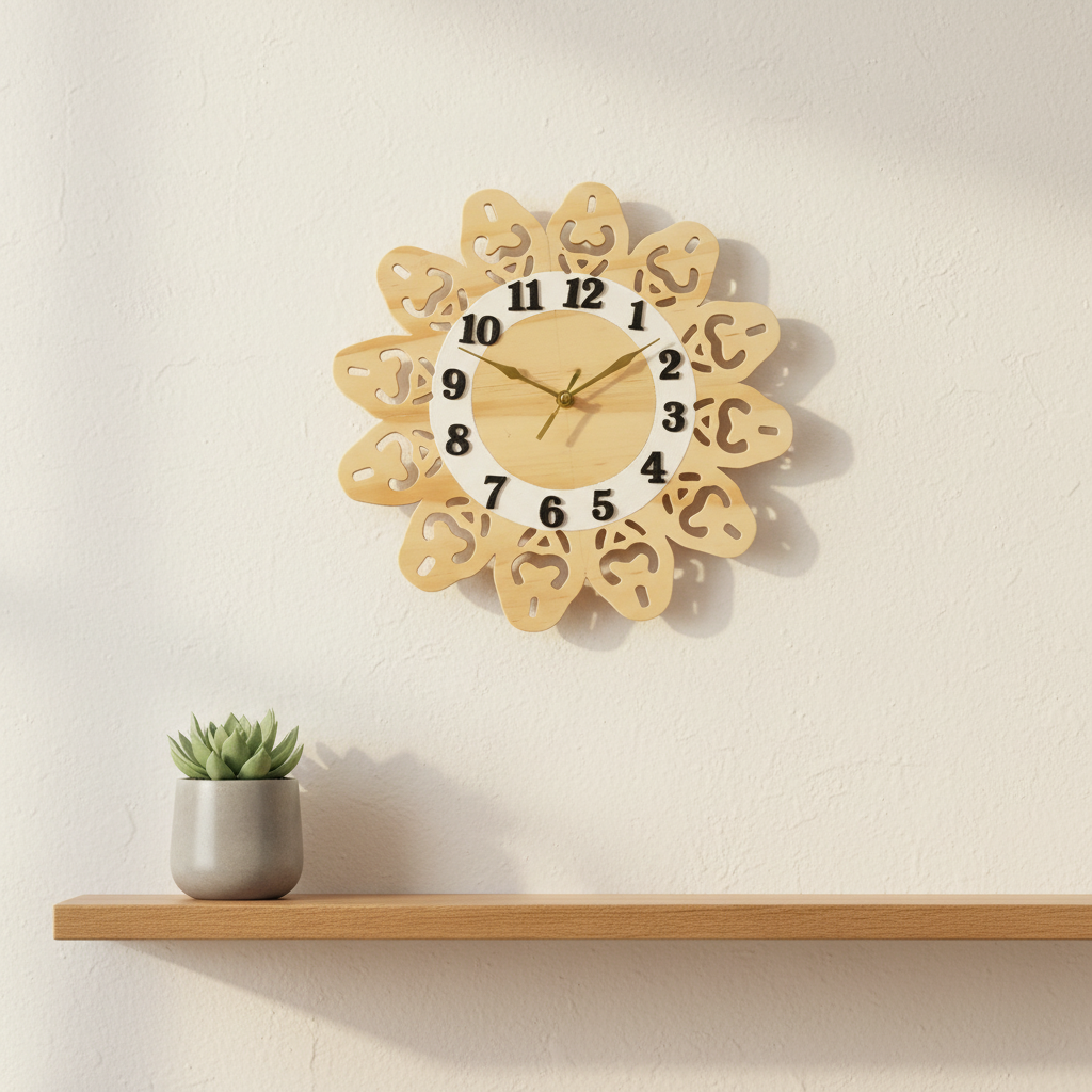 60 cutout wall clock natural timber – lifestyle