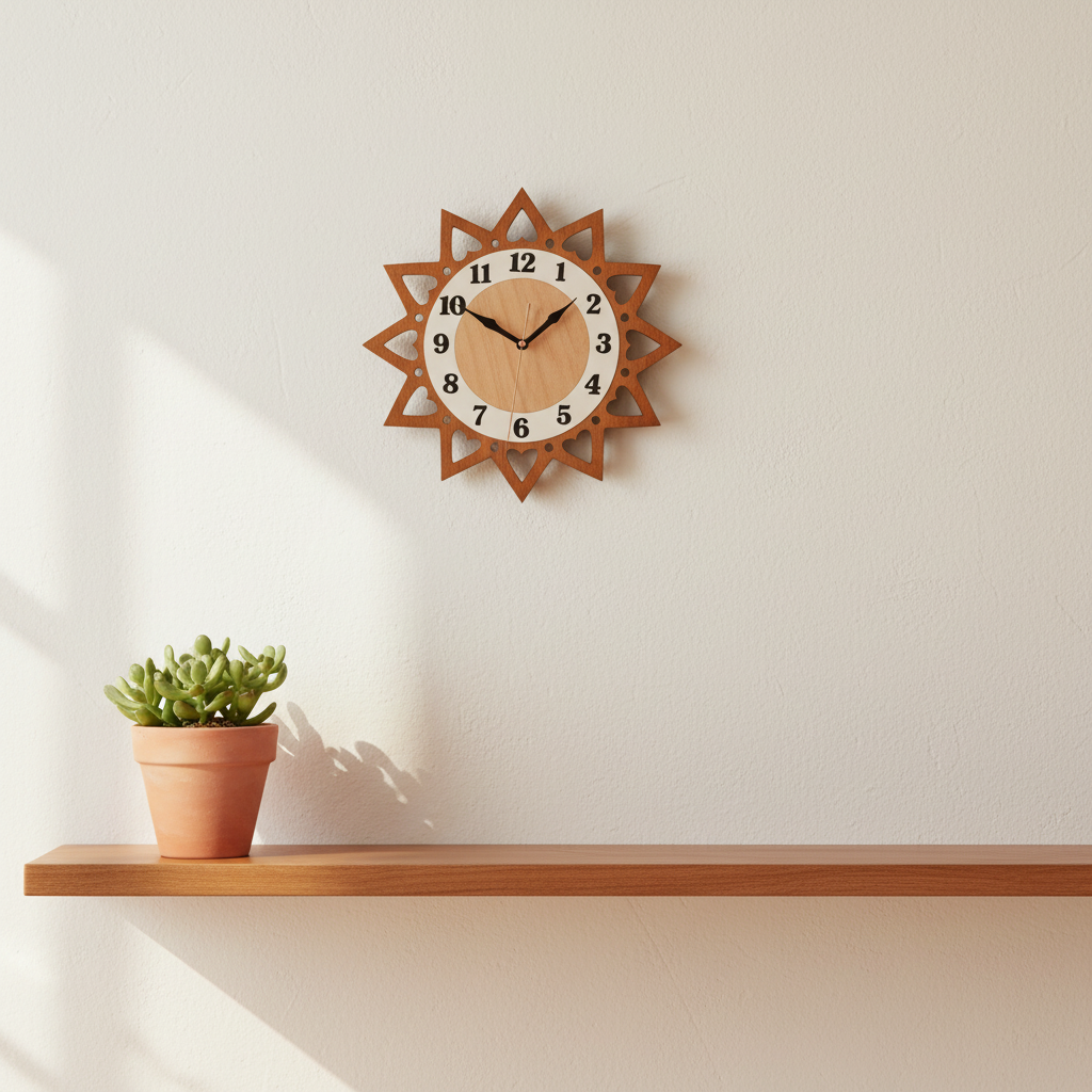 Wooden wall clock natural maple teak – lifestyle