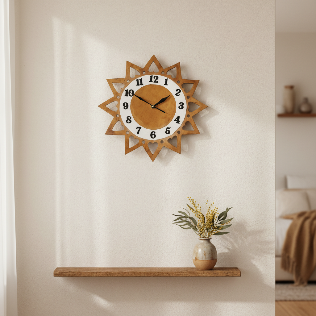 Heart wall clock teak stain – lifestyle