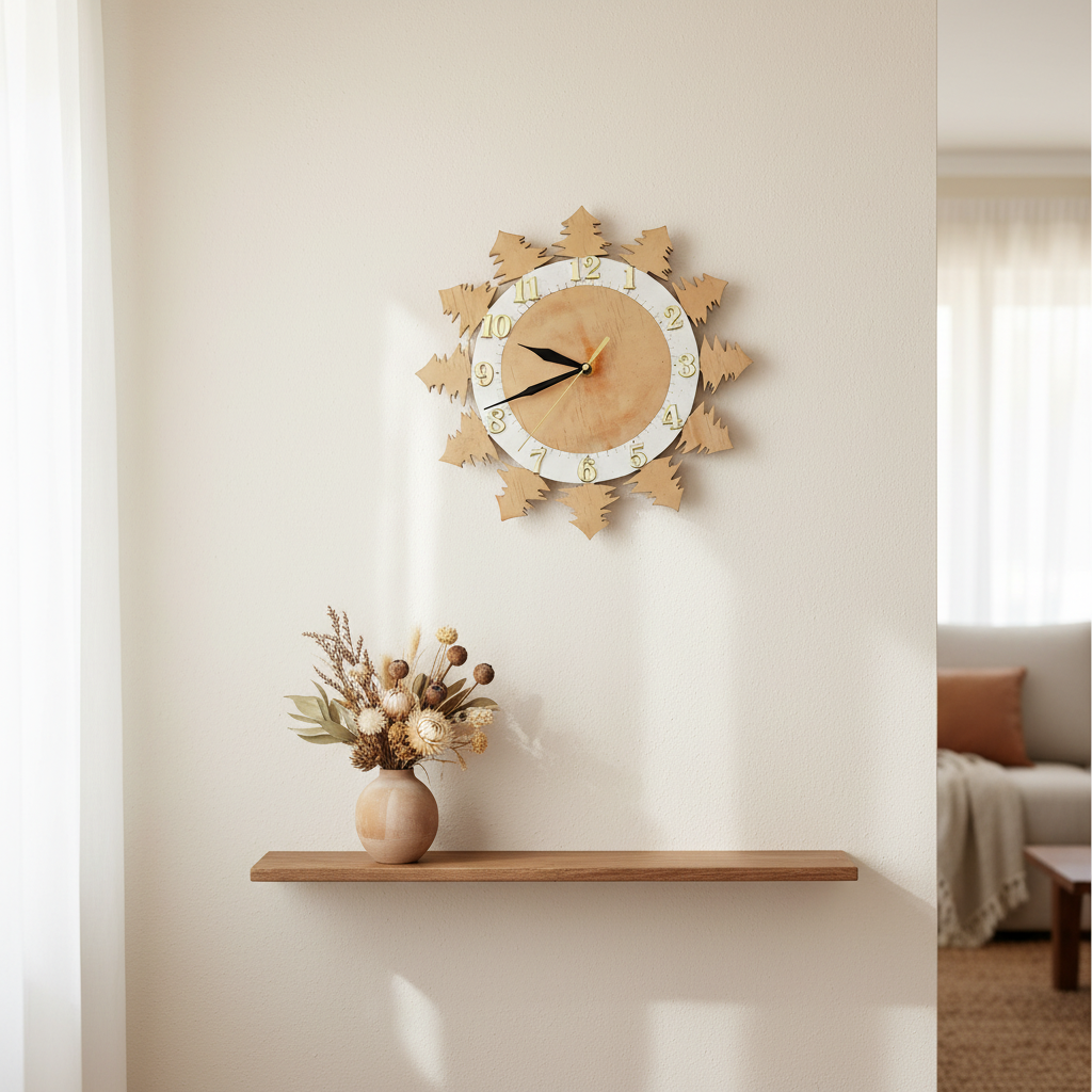Pine tree wall clock natural timber – lifestyle