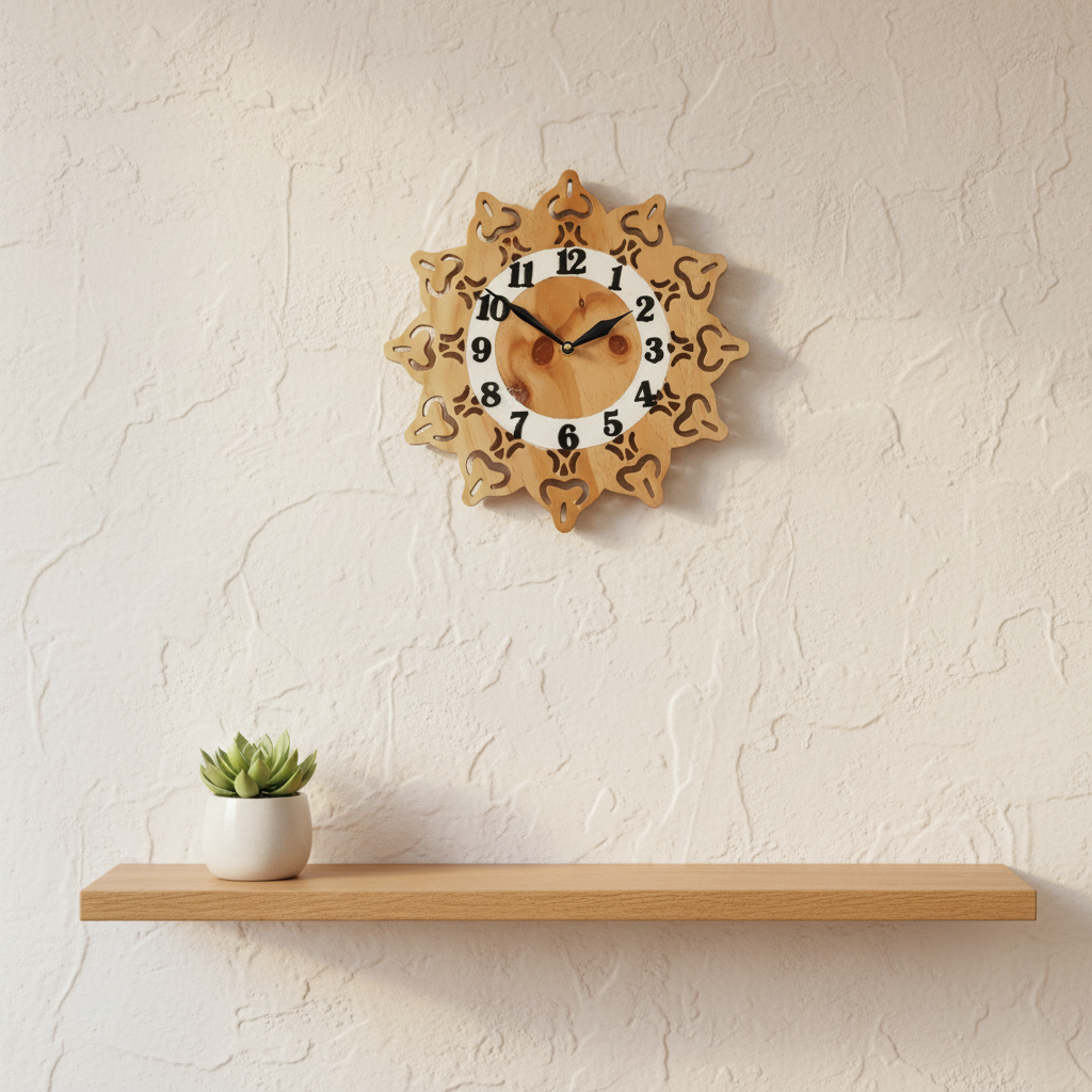 72 cutout wall clock natural timber – lifestyle